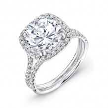 Uneek 3-Carat Round Diamond Engagement Ring with Cushion-Shaped Halo and Pave Double Shank - LVS852