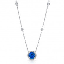 Uneek Round Blue Sapphire Pendant with Round Diamond Halo - LVN683RDBS