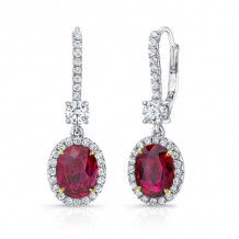 Uneek Oval Ruby Dangle Earrings with Round Diamond Accents - LVE930OVRU