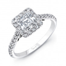 Uneek Fiorire Princess-Cut Diamond Engagement Ring with Squale Halo, Pave Shank and Under-the-Head Filigree - A101PRW-5.5PC