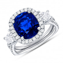 Uneek Sapphire-and-Diamond Three-Stone Engagement Ring with Cushion-Cut Center and Pave Double Shank - LVS983CUBS