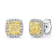 Uneek Cushion Yellow Diamond Halo Stud Earrings - LVE321