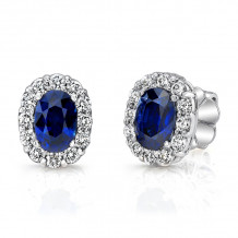 Uneek Oval Blue Sapphire Stud Earrings with Scalloped Diamond Halos - LVEMT1714S