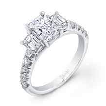 Uneek Emerald-Cut Diamond Three-Stone Engagement Ring with Pave Upper Shank - USM015EM2-7X5EM