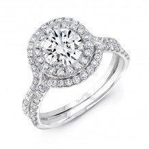 Uneek Round Diamond Engagement Ring with Staggered Double Halo and Pave Double Shank - LVS995RD-6.5RD