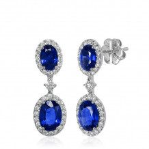 Uneek Royalty-Inspired Blue Sapphire Double Oval Dangle Earrings with Pave Diamond Halos - LVEMT1857S