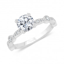 Uneek Us Collection Round Diamond Engagement Ring with Milgrain-Trimmed Pave Bars and Bezel Station Accents - SWUS821W-6.5RD