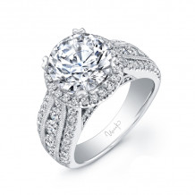 Uneek 1-Carat Round-Diamond Wide-Band Halo Engagement Ring with Three-Row Channel- and Pave-Set Melees - USM013RD-6.5MM