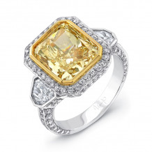 Uneek Deco-Inspired Diamonds-All-Around Fancy Yellow-Center Three-Stone Engagement Ring - LVS476