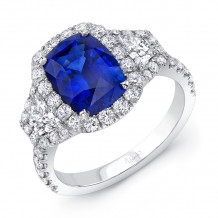 Uneek Elongated Cushion-Cut Sapphire Three-Stone Engagement Ring with Trapezoid-Cut Diamond Sidestones - LVS985CU