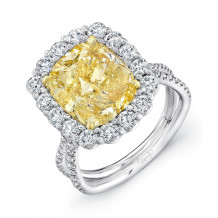 Uneek 5-Carat Cushion-Cut Yellow Diamond Engagement Ring with Scalloped Halo and Silhouette Double Shank - LVS966