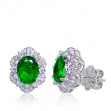 Uneek Oval Emerald Stud Earrings with Diamond Double Halos - LVEMT2082E