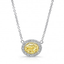 Uneek East-West Oval Yellow Diamond Halo Pendant - NEK157