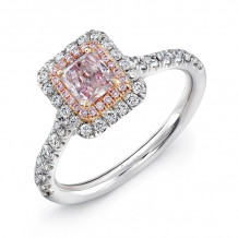 Uneek Radiant-Cut Pink Diamond Engagement Ring with Pink Diamond Inner Halo and White Diamond Outer Halo - LVS943