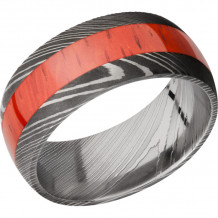 Lashbrook Black & White Damascus Steel Hardwood 9mm Men's Wedding Band - D9D14_PADAUK+ACID