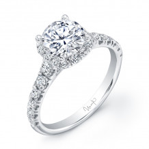 Uneek Round Diamond Halo Engagement Ring with Graduated Melee Diamonds U-Pave Set on Upper Shank - USM010RD-6.5RD