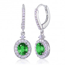 Uneek Oval Emerald Dangle Earrings with Pave Diamond Halos - LVEMT1955E