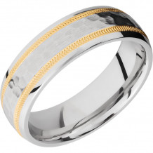 Lashbrook White & Yellow Cobalt Chrome 7mm Men's Wedding Band - CC7D21W_14KY2UMIL+HAMMER_POLISH