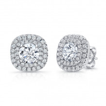 Uneek Round Diamond Stud Earrings with Dreamy Cushion-Shaped Double Halos - LVE923W-5.0RD