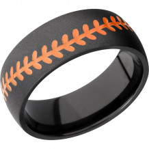 Lashbrook Black Zirconium 8mm Men's Wedding Band - Z8DBASEBALL_A+HUNTERORANGEOUT_BEAD