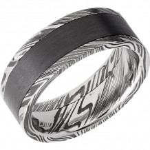 Lashbrook Black & White Damascus Steel 8mm Men's Wedding Band - DPF8F15WOODGRAIN_ZIRCONIUM+SATIN_POLISH