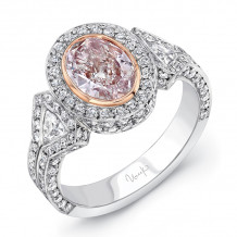 Uneek Estate-Inspired Oval Pink-Center Three-Stone Diamond Ring - LVS102