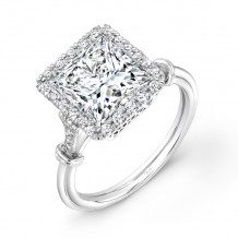 Uneek Princess-Cut Diamond Halo Engagement Ring with Antique-Inspired Ornamented Gallery and Tri-Fluted Shank - LVS834