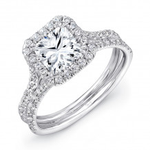 Uneek Princess-Cut Diamond Halo Engagement Ring with Pave Double Shank - LVS899