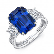 Uneek Sapphire-and-Diamond Three-Stone Engagement Ring with Emerald-Cut Blue Sapphire Center and Pave Silhouette Double Shank - LVS1016EMBS
