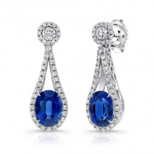 Uneek Oval Blue Sapphire Earrings with Teardrop-Shaped Diamond-and-Filigree Frames - LVE927