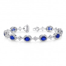 Uneek Oval Sapphire Bracelet with Floret-Shaped Diamond Cluster Links - LBR188OV