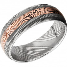 Lashbrook Black White & Yellow Damascus Steel 7mm Men's Wedding Band - D7DGE13_M14KRSH+SATIN_ACID