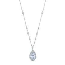 Uneek Double Halo Pear-Shaped Diamond Pendant with Filigree and Bezel Accent Chain - LVN694DPS