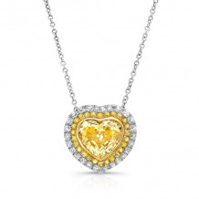 Uneek Heart-Shaped Fancy Yellow Diamond Pendant with Two-Tone Round Diamond Halo - LVN573