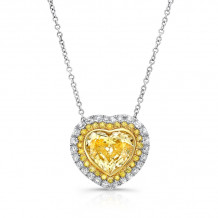 Uneek Heart-Shaped Fancy Yellow Diamond Pendant with Two-Tone Round Diamond Halo - LVN573