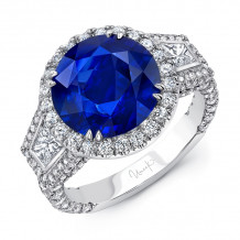 Uneek Round Blue Sapphire-Center Contemporary Three-Stone Ring - LVS1025RDBS