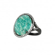 Meira T Black Rhodium Amazonite and Diamond Cocktail Ring