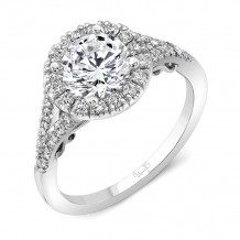 Uneek Cancelli Round Diamond Halo Engagement Ring with Pave Split Shank and Under-the-Head Filigree - A104RDW-6.5RD