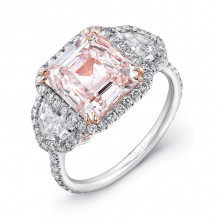Uneek Emerald-Cut Fancy Light Pink-Center Three-Stone Engagement Ring with Filigree Accents - LVS881