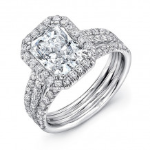 Uneek Radiant Diamond Halo Engagement Ring with Pave Triple Shank - LVS871RAD