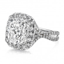 Uneek 6-Carat Cushion-Cut Diamond Halo Engagement Ring with Pave Silhouette Double Shank - LVS957