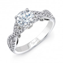Uneek Paradiso Round Diamond Engagement Ring with Pave Infinty/Crisscross Shank and Under-the-Head Filigree - A102W-6.5RD