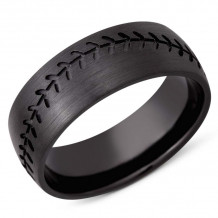 Lashbrook Black Zirconium 8mm Men's Wedding Band - Z8DBASEBALL+SATIN