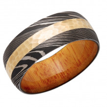 Lashbrook White & Yellow Damascus Steel Hardwood 9mm Men's Wedding Band - HWSLEEVED9D13_14KY+OSAGEORANGE+HAMMER_ACID