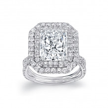 Uneek 4-Carat Radiant-Cut Diamond Engagement Ring with Dreamy Double Halo and Pave Silhouette Double Shank - LVS954