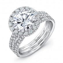 Uneek Round Diamond Halo Engagement Ring with Pave Triple Shank - LVS871RD-2CT