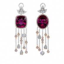 Uneek HeartStrings Earrings with Asymmetrical Oval-Cushion Rhodolite Garnet and Diamond - LVE942