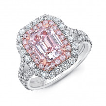 Uneek Emerald Cut Light Pink Diamond Engagement Ring VS2 GIA Certified with Pink Purple Diamonds and Round White Diamonds Side Stones - LVS3168EMDD