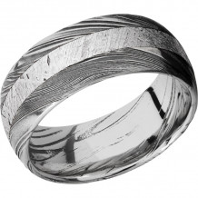 Lashbrook Black & White Damascus Steel Meteorite 9mm Men's Wedding Band - D9D13WOODGRAIN_METEORITE+ACID