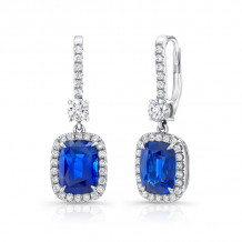 Uneek Cushion-Cut Blue Sapphire Dangle Earrings with Smaller Sapphire Accents - LVE930CUBS